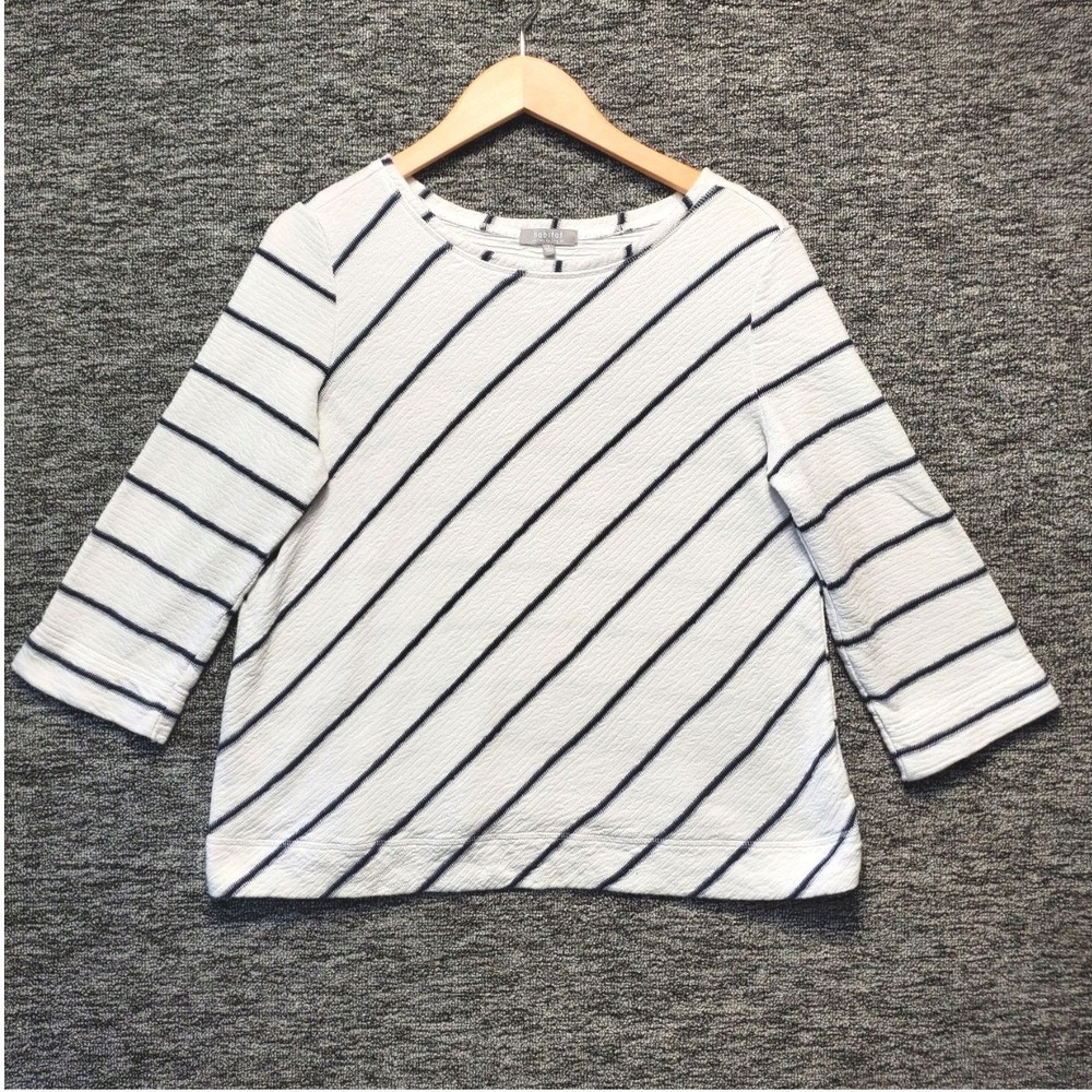 Habitat Top Women Small White Blue Striped Textured Cotton Nautical Coastal Chic